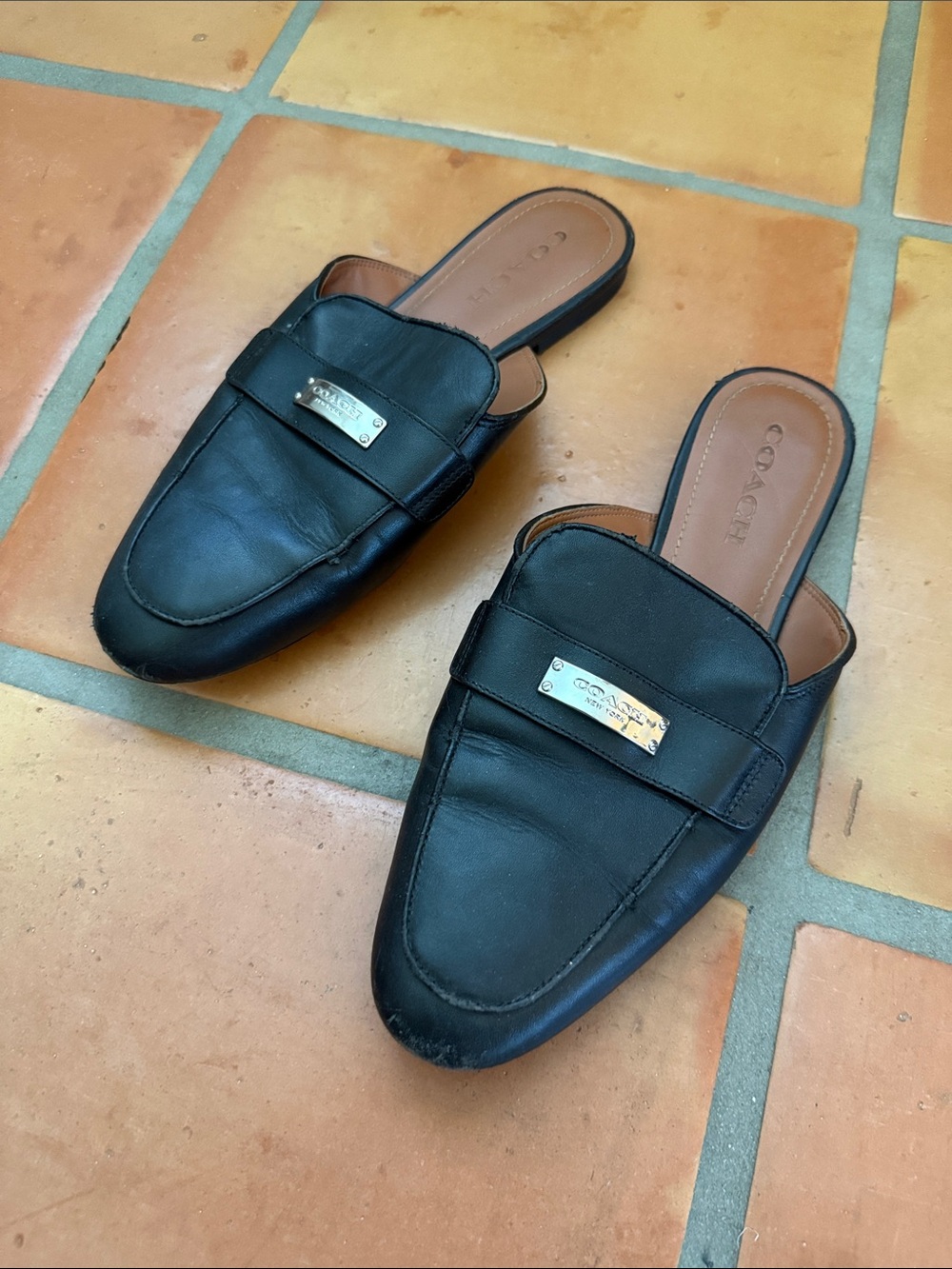 Coach Black Leather Slip-On Loafers